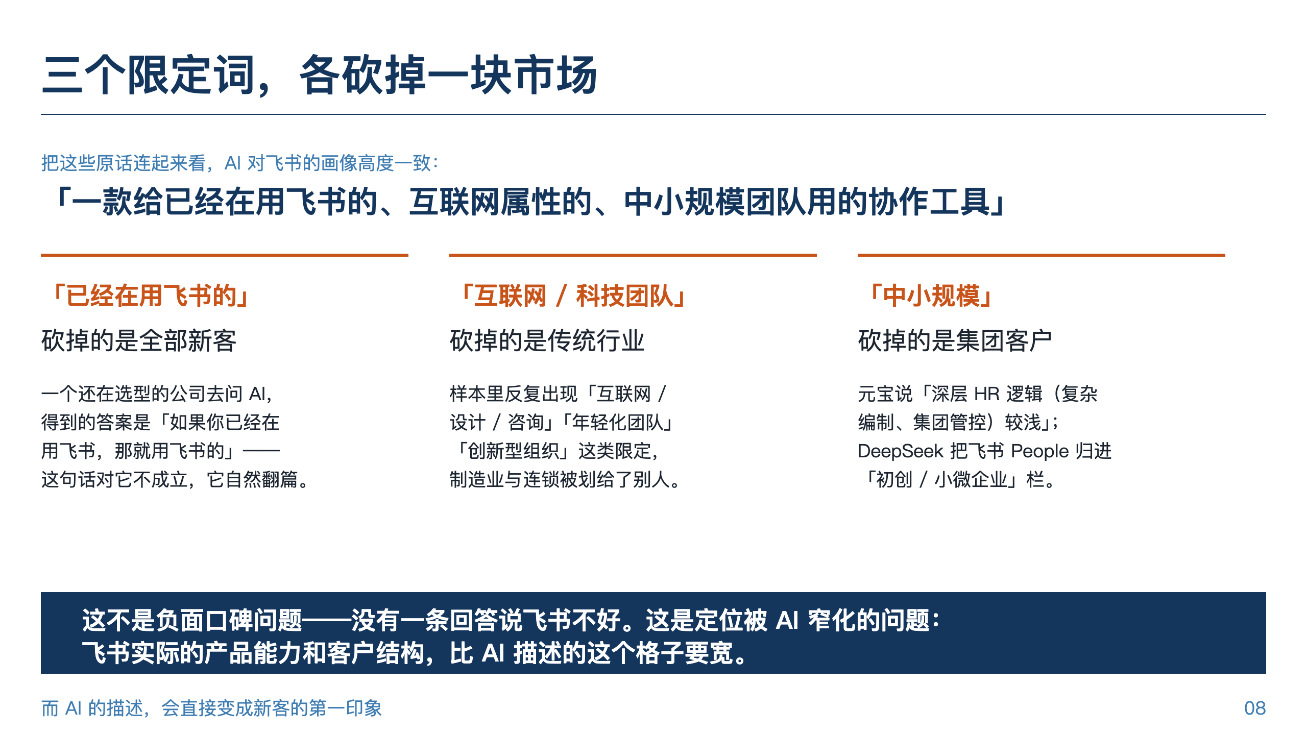 飞书诊断报告：三个限定词——已经在用的、互联网属性的、中小规模的，各砍掉一块市场