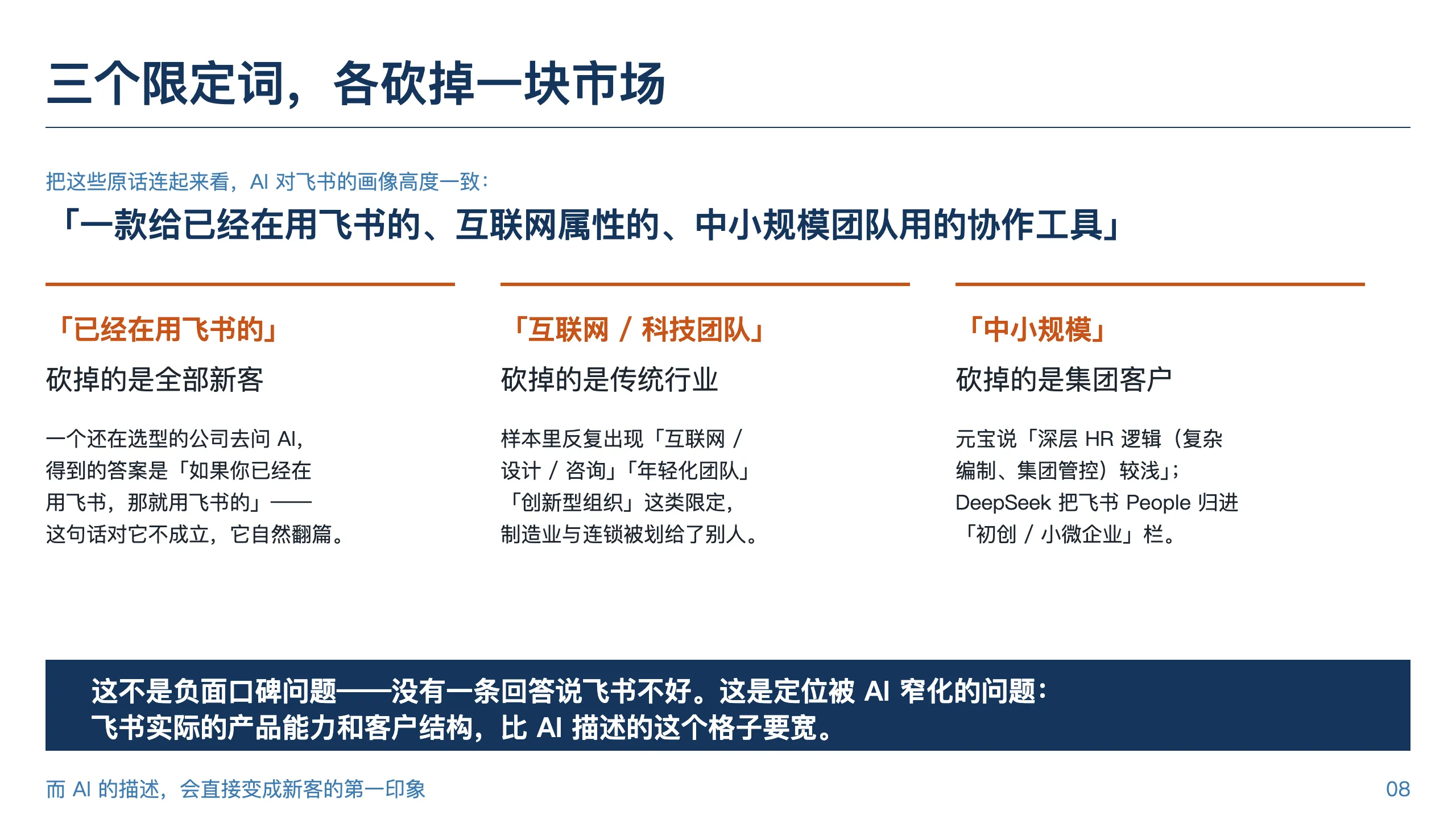 飞书诊断报告：三个限定词——已经在用的、互联网属性的、中小规模的，各砍掉一块市场
