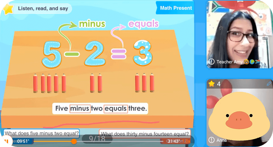 怎么练 趣味强互动课堂 越好玩越投入 每节25分钟的在线陪练，数十种以上互动环节持续被吸引、高度集中，助力好效果！ 即时星星激励，随时能圈能画，交互游戏玩中学，智能AR特效